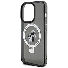 Заредете изображение във визуализатора на галерията – Karl Lagerfeld KLHMP15LHMRSKCK iPhone 15 Pro 6.1" black/black hardcase Ring Stand Karl&amp;Choupette MagSafe
