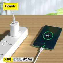 Заредете изображение във визуализатора на галерията – Foneng Cable X55 - Type C to Type C - PD 60W 2 metres white
