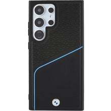 Заредете изображение във визуализатора на галерията – Original Case BMW hardcase Signature Leather Textured &amp; Line MagSafe BMHMS24L23RDCLK for Samsung Galaxy S24 Ultra Black

