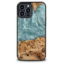 Заредете изображение във визуализатора на галерията – Wood and Resin Case for iPhone 13 Pro Max Bewood Unique Uranus - Blue and White
