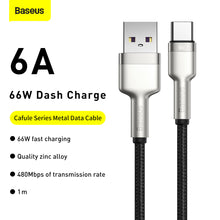 Заредете изображение във визуализатора на галерията – Baseus Cable Cafule Metal - USB to Type C - 66W 1 metre (CAKF000101) black

