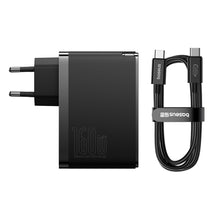 Заредете изображение във визуализатора на галерията – Baseus GaN5 Pro GaN charger 2x USB-C / USB-A 160W - black + USB-C - USB-C 240W cable - black
