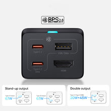Заредете изображение във визуализатора на галерията – Baseus fast charger GaN5 Pro HUB HDMI 2 x USB-C / USB-A / HDMI 4K 30Hz 1.5m black + USB-C cable - USB-C 100W 40Gb/s (USB4) 1m (CCGP110201)
