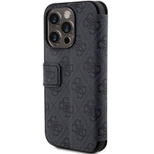 Заредете изображение във визуализатора на галерията – Original Case GUESS book 4G Metal Logo GUBKP15L4GMGGR for Iphone 15 Pro grey
