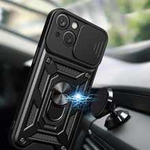 Заредете изображение във визуализатора на галерията – Hybrid Armor Camshield iPhone 15 Case with Stand and Camera Cover - Blue
