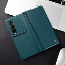 Заредете изображение във визуализатора на галерията – Nillkin Qin Leather Pro Case for Samsung Galaxy Z Fold 4 cover with a cover for the camera and a place for the stylus black
