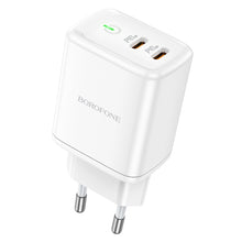 Заредете изображение във визуализатора на галерията – Borofone Wall charger BN9 Reacher - 2xType C - QC 3.0 PD 35W white
