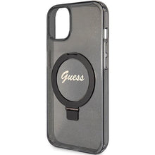 Заредете изображение във визуализатора на галерията – Guess Ring Stand Script Glitter MagSafe case for iPhone 14 / 15 / 13 - black

