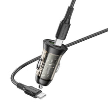 Заредете изображение във визуализатора на галерията – Borofone Car charger BZ26A Shadow - USB + Type C - PD 43W 3A with Type C to Type C cable transparent-black

