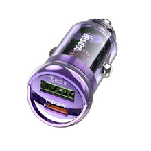 Заредете изображение във визуализатора на галерията – HOCO car charger Type C PD30W + USB QC3.0 Z53A VISION transparent purple
