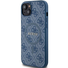 Заредете изображение във визуализатора на галерията – Original faceplate case GUESS GUHMP15MG4GFRB for iPhone 15 Plus (Magsafe / 4G Ring classic logo / blue)

