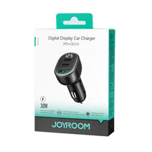 Заредете изображение във визуализатора на галерията – Joyroom JR-CCD04 30W 2x USB-C USB-A car charger with display - black
