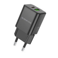 Заредете изображение във визуализатора на галерията – Borofone Wall charger BN14 Royal GaN - USB + Type C - QC 3.0 PD 30W black
