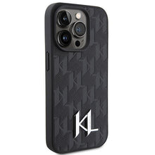 Заредете изображение във визуализатора на галерията – Karl Lagerfeld Leather Monogram Hot Stamp Metal Logo case for iPhone 15 Pro Max - black
