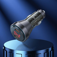 Заредете изображение във визуализатора на галерията – HOCO car charger 2 x Type C 30W with digital display + cable Type C to Type C PD60W NZ12C transparent black
