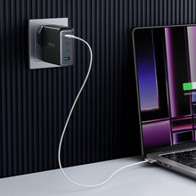 Заредете изображение във визуализатора на галерията – Fast charger GaN 140W 3 x USB-C / USB-A Joyroom JR-TCG05EU - black + USB-C cable - USB-C 240W 1.2m
