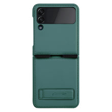 Заредете изображение във визуализатора на галерията – Nillkin Qin Vegan Leather Case for Samsung Galaxy Z Flip 4 cover made of ecological leather stand dark green
