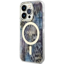 Заредете изображение във визуализатора на галерията – Guess GUHMP14LHLEOPWB iPhone 14 Pro 6.1" blue/blue hardcase Leopard MagSafe
