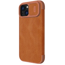 Заредете изображение във визуализатора на галерията – Nillkin Qin Pro Leather iPhone 15 Camera Flip Leather Case - Brown

