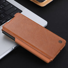 Заредете изображение във визуализатора на галерията – Nillkin Qin Leather Pro Case for Samsung Galaxy Z Fold 4 cover with camera cover and pen holder green
