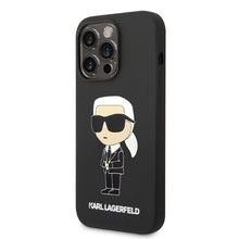 Заредете изображение във визуализатора на галерията – Original Pouch KARL LAGERFELD Silicone Ikonik hardcase KLHCP14LSNIKBCK do Iphone 14 Pro Black
