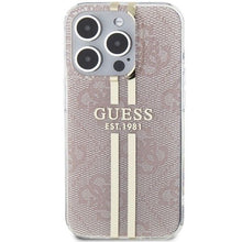 Заредете изображение във визуализатора на галерията – Original faceplate case GUESS GUHCP15LH4PSEGP for iPhone 15 Pro (4G Gold  Stripe / pink)
