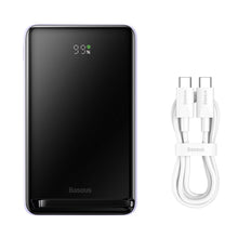 Заредете изображение във визуализатора на галерията – Baseus Magnetic Bracket Wireless Fast Charge Power Bank 10000mAh 20W Purple（With Xiaobai series fast charging Cable Type-C to Type-C 60W(20V/3A) 50cm White）
