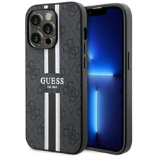 Заредете изображение във визуализатора на галерията – Guess GUHMP14LP4RPSK iPhone 14 Pro 6.1" black/black hardcase 4G Printed Stripes MagSafe
