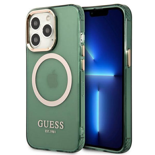 Guess GUHMP13XHTCMA iPhone 13 Pro Max 6.7" green/khaki hard case Gold Outline Translucent MagSafe