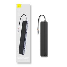 Заредете изображение във визуализатора на галерията – Baseus EliteJoy Gen2 11-Port Type-C HUB Adapter Dark gray（Type-C to HDMI*1+USB3.0*3+PD*1+VGA*1+SD/TF*1+RJ45*1+Type-C Data*1+3.5mm*1）

