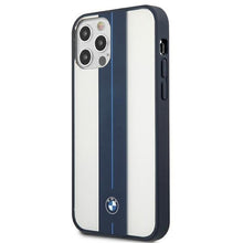 Заредете изображение във визуализатора на галерията – Case BMW BMHCP12MPCUMRSTNA iPhone 12/ 12 Pro 6.1" transparent hardcase Middle Stripe Navy
