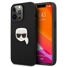 Заредете изображение във визуализатора на галерията – Karl Lagerfeld KLHCP13LPKMK iPhone 13 Pro / 13 6,1" czarny/black hardcase Leather Ikonik Karl`s Head Metal
