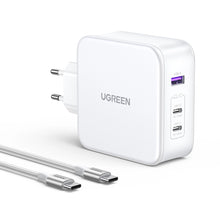 Заредете изображение във визуализатора на галерията – Ugreen Nexode CD289 GaN network charger USB-A/2xUSB-C 140W + USB-C - USB-C cable 1.5m - white
