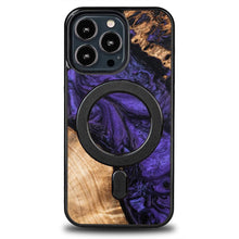 Заредете изображение във визуализатора на галерията – Wood and Resin Case for iPhone 13 Pro MagSafe Bewood Unique Violet - Purple and Black
