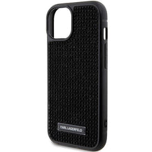 Заредете изображение във визуализатора на галерията – Karl Lagerfeld Rhinestone Logo Metal Plate case for iPhone 15 - black
