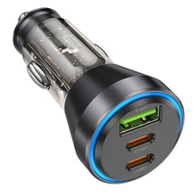 Заредете изображение във визуализатора на галерията – HOCO car charger USB QC 18W + 2 x Type C 30W PD60W NZ12D transparent black
