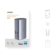 Заредете изображение във визуализатора на галерията – Ugreen Multifunction HUB 12in1 USB C USB HDMI DP RJ45 AUX SD TF gray (CM555)
