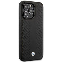 Заредете изображение във визуализатора на галерията – Case BMW BMHMP14L22RFGK iPhone 14 Pro 6.1" black/black Leather Diamond Pattern MagSafe
