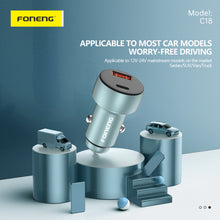 Заредете изображение във визуализатора на галерията – Foneng Car charger C18 - USB + Type C - PD 30W 3A with Type C to Type C cable grey
