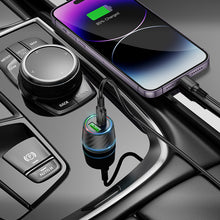 Заредете изображение във визуализатора на галерията – Borofone Car charger BZ21 Brilliant - USB + Type C - QC 3.0 PD 48W with Type C to Lightning cable black
