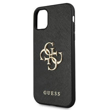 Заредете изображение във визуализатора на галерията – Guess GUHCN61SA4GGBK iPhone 11 6,1" / Xr czarny/black hardcase Saffiano 4G Metal Logo
