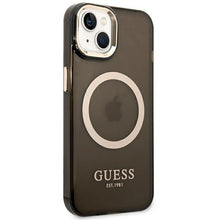 Заредете изображение във визуализатора на галерията – Guess GUHMP14SHTCMK iPhone 14 6.1&quot; black/black hard case Gold Outline Translucent MagSafe
