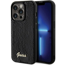Заредете изображение във визуализатора на галерията – Original faceplate case GUESS GUHCP13XPSFDGSK for iPhone 13 Pro Max (Sequin Script Metal  / black)
