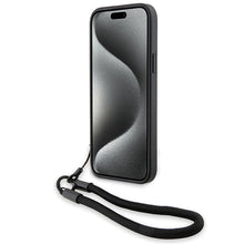 Заредете изображение във визуализатора на галерията – BMW Signature Leather Wordmark Cord Case for iPhone 15/14/13 - Black
