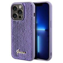 Заредете изображение във визуализатора на галерията – Guess Sequin Script Metal case for iPhone 13 Pro Max - purple
