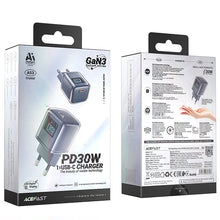Заредете изображение във визуализатора на галерията – Acefast A53 PD 30W GaN USB-C charger with display - gray
