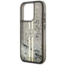 Заредете изображение във визуализатора на галерията – Original faceplate case GUESS GUHCP15LLFCSEGK for iPhone 15 Pro (Liquid Glitter Gold Stripes / black)
