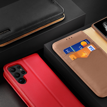 Заредете изображение във визуализатора на галерията – Dux Ducis Hivo Case for Samsung Galaxy S23 Ultra Flip Cover Wallet Stand RFID Blocking Brown

