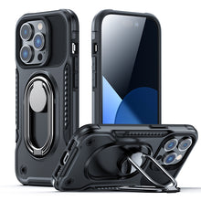 Заредете изображение във визуализатора на галерията – Joyroom Dual Hinge case for iPhone 14 armored case with a stand and a ring holder black
