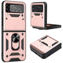 Заредете изображение във визуализатора на галерията – Hybrid Armor Camshield case for Samsung Galaxy Z Flip 3 armored case with camera cover pink

